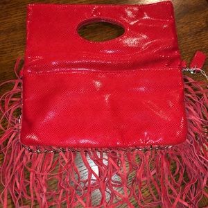 Charming charlie red fringe crossbody bag